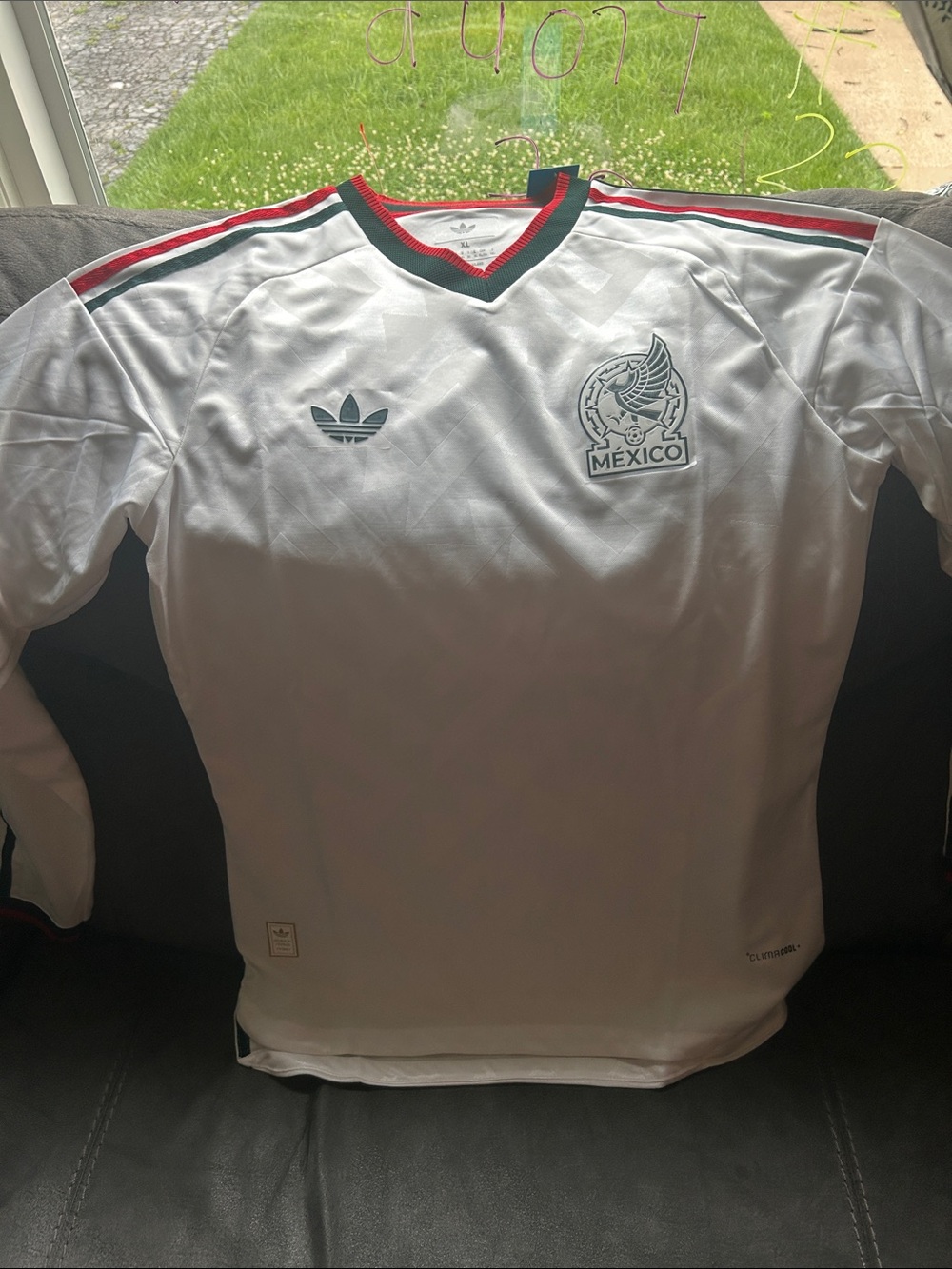 adidas White Mexico Soccer Jersey with Green & Red Trim